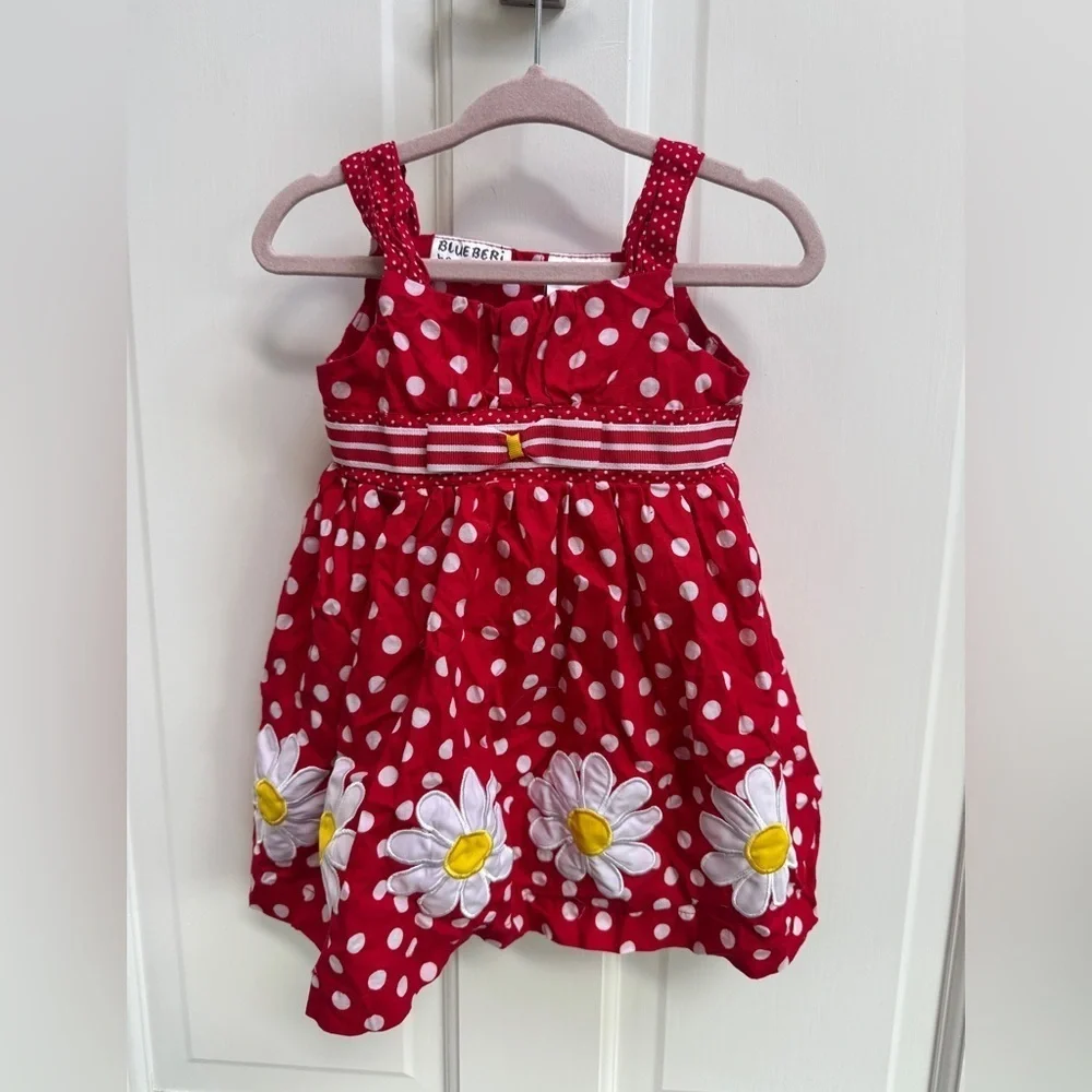 NWOT Blueberi Boulevard 18M Girls Red & White Polka Dot Daisy Formal Dress
